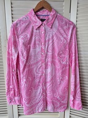 Talbots Pink Paisley Print 100% Cotton Button Down Shirt Size Medium